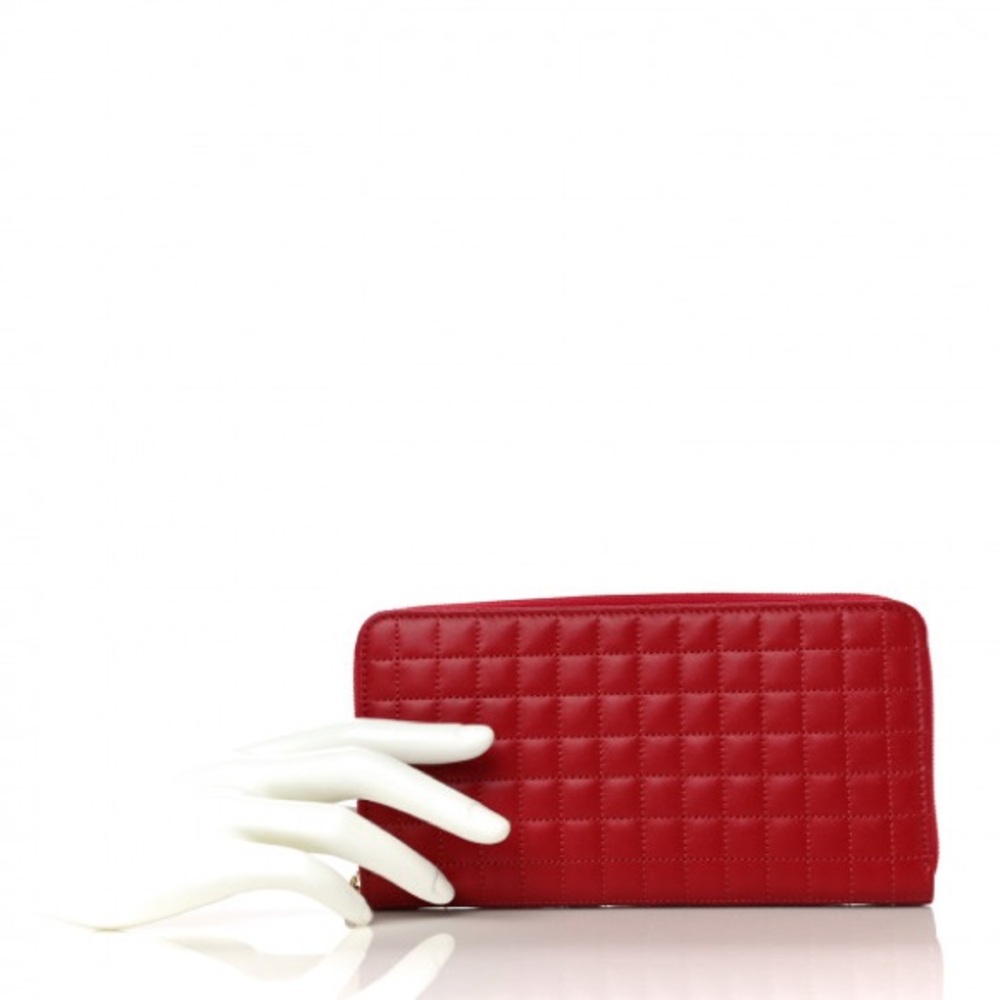 CELINE Lambskin Quilted Large C Charm Zip Around Wallet